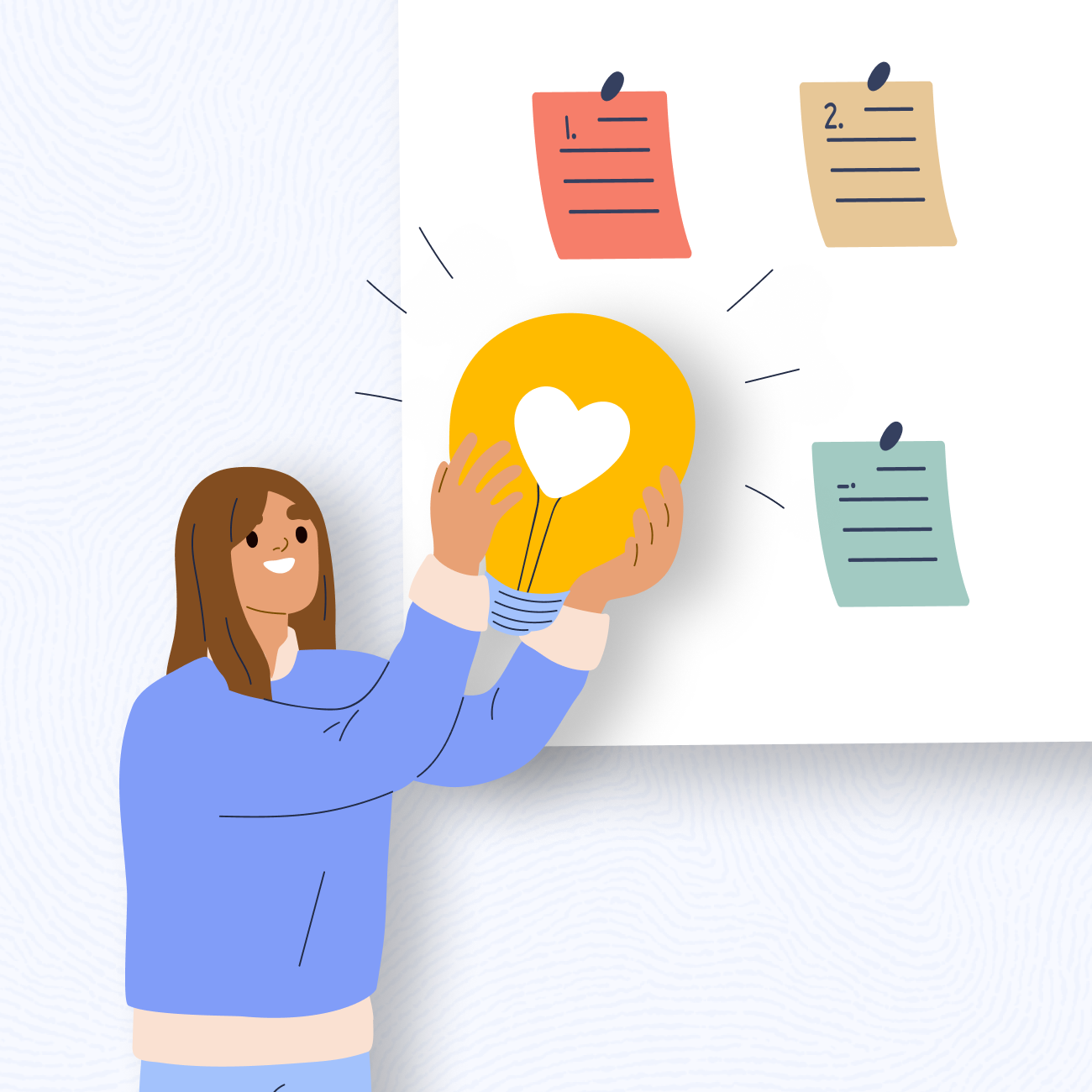 Illustration of smiling person holding a lightbulb